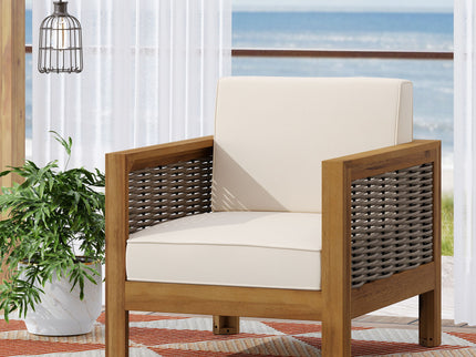 Outdoor Acacia Wood Club Chair With Wicker Accents