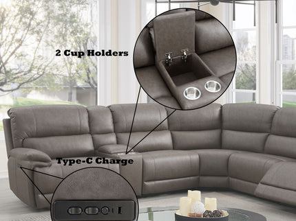 Kantu - Synthetic Leather Motion Sectional Sofa - Brown