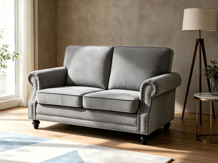 Loveseat Sofa With Nailhead Detail & Turned Legs, 2 Seater Upholstered Couch