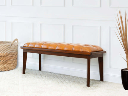 Arden - Bench With Buttons - Brown / Rustic / Tan