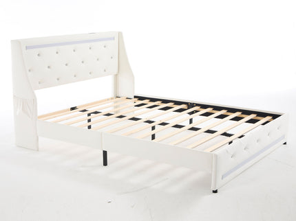 Wingback Upholstered Bed Frame With LED Lights, Charging Station