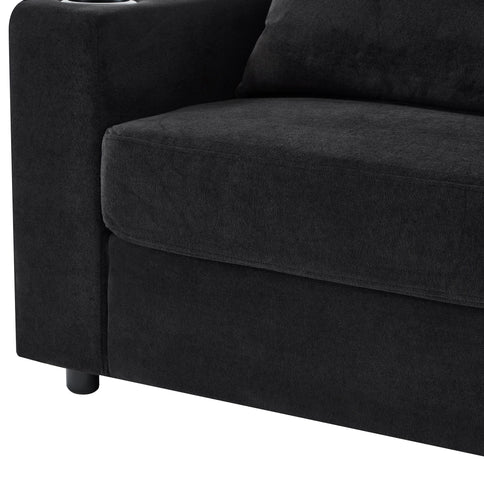 Modern Style Armchair Chaise Lounge Sofa Couch With Movable Storage Ottoman, USB Ports, Cup Holders, Phone Holder, Side Pockets