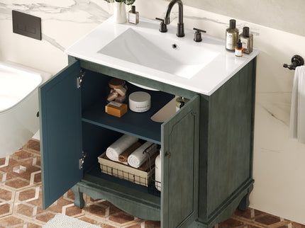 Vintage Bathroom Vanity With Ceramic Sink, Adjustable Shelves