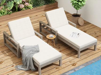 Outdoor Lounge Chairs, 5 Position Chaise Lounge With Adjustable Backrest (Set of 2) - Gray