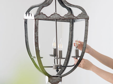 4 Light Metal Chandelier, Hanging Light Fixture With Adjustable Chain For Kitchen, Bulb Not Included - Gray