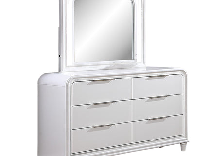 Pearl Dresser With Mirror 6 Drawers Spacious Storage - White