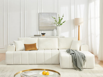 L - Shaped Sectional Sofa With Cup Holders & Side Pockets