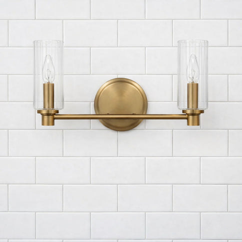 Regal - Double Light Vanity With Clear Ribbed Satin - Antique Brass / Clear