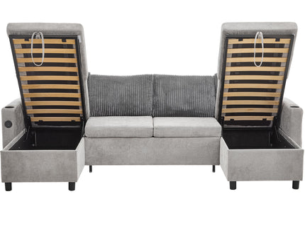Sectional Sofa Bed With Pull Out Sleeper, USB Ports, Cup Holders