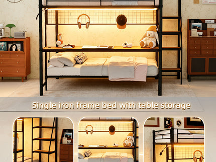 Bunk Bed With Built In Desk And LED Lighting