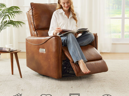 Electric Recliner Chair With Rocker And Swivel Function - Brown