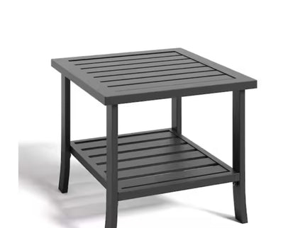 Square 2 Tier All-Weather Outdoor Side Table With Slatted Top