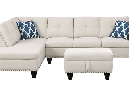 Alger - Wide Left Hand Facing Sofa & Chaise With Ottoman - Beige