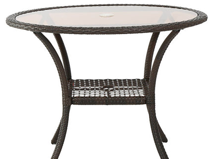 Outdoor Table With Woven Rattan Design - Brown