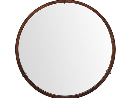 Hausen - Mid-Century Modern Round Accent Wall Mirror - Brown Walnut