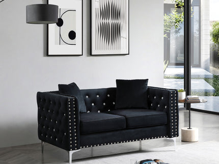 Wide Sofa With Jeweled Buttons Square Arm, 2 Pillows