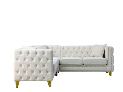 L-Shaped Corner Sofa, 5 Seater Sectional With Tufted Design