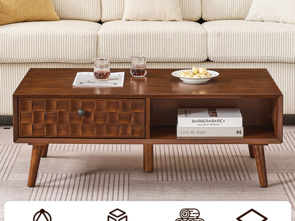 Coffee Table With Hidden Drawer And Open Shelf