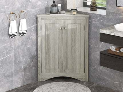 Triangle Bathroom Storage Cabinet With Adjustable Shelves, Freestanding Floor Cabinet - Oak