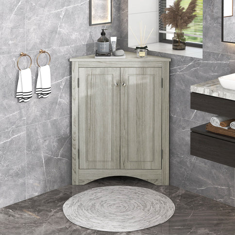 Triangle Bathroom Storage Cabinet With Adjustable Shelves, Freestanding Floor Cabinet - Oak