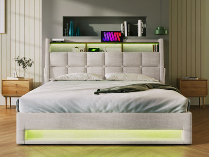Upholstered Platform Bed With A Hydraulic Storage System, LED And USB Charging (Without Mattress)
