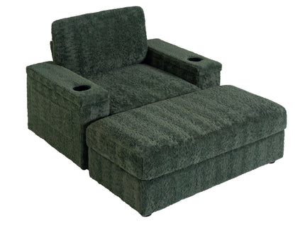Oversized Chaise Lounge Indoor Rabbit Fur Sofa Bed With Storage Ottoman And Armrests Cup Holders With Deep Seat