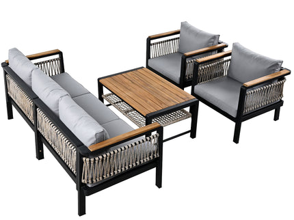 4 Pieces Outdoor Sectional Sofa Set 5 Person Patio Seating Group Outdoor Conversation Set With Cushions And A Coffee Table For Patios