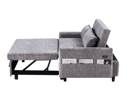 Pull Out Sleep Sofa Bed Loveseats Sofa Couch With Adjsutable Backrest, Storage Pockets, 2 Soft Pillows, USB Ports For Living Room, Bedroom, Apartment, Office