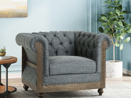 Fabric Upholstered Club Chair With Scrolled Tuxedo Arms