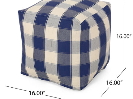Connor - Checkered Square Pouf Ottoman And Floor Cushion - Ivory / Navy