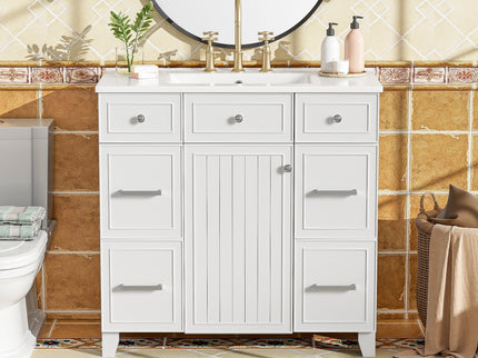 Bathroom Vanity With Ceramic Sink, Soft Close Doors, Adjustable Shelves
