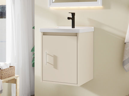 16" Floating Bathroom Vanity Combo, Wall Mounted Cabinet With Sink & Soft Close Doors For Small Bathrooms - Khaki