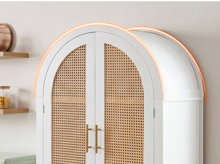 Tall Arched Cabinet With Rattan Doors & Adjustable Shelves