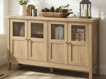 Buffet Cabinet With 4 Doors, Adjustable Shelves Handles - Natural