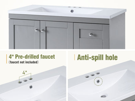 Shaker Free Standing Bathroom Vanity Cabinet With Sink, Soft Close Drawers, Soft Close Doors