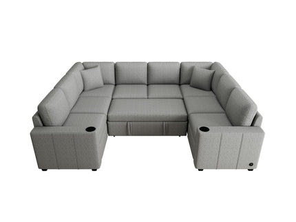 Convertible U-Shaped Sectional Sofa With Pull-Out Bed