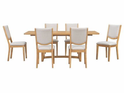 Rectangular Extendable Dining Table Set With 6 Upholstered Chairs