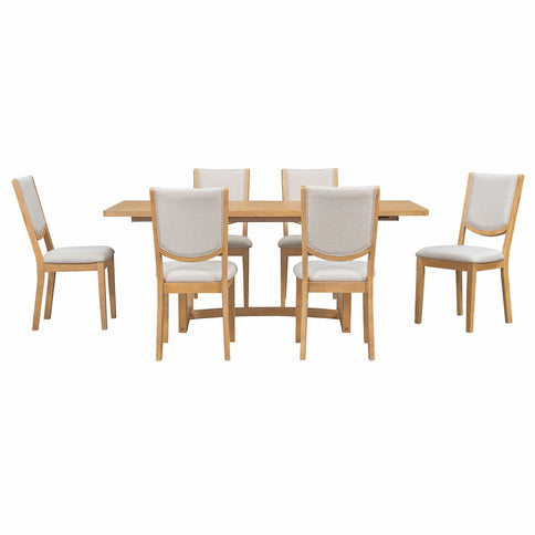 Rectangular Extendable Dining Table Set With 6 Upholstered Chairs