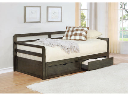 Twin Long 2 Drawer Daybed With Extendable Trundle, Storage Drawers, Fits Standard Mattress - Gray