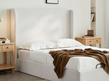 Caron - Queen Size Upholstered Wingback Bed With Adjustable Base Bundle Set - Ivory