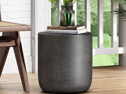 Outdoor Lightweight Concrete End Table With Natural Texture - Matte Black