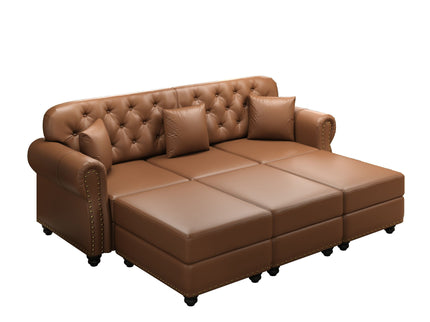 Upholstered Sofa With Nailhead Trim, Rolled Armrests With Ottoman