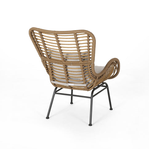 Modern Aesthetic Outdoor Rattan Accent Chair With Metal Legs