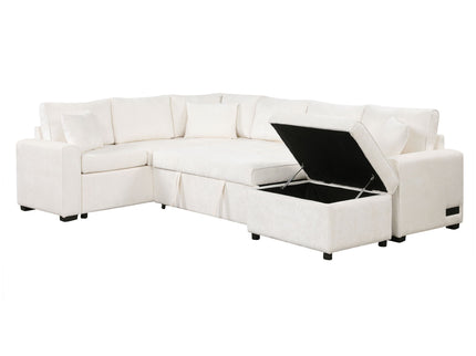 Sectional Sofa Pull-Out Sofa Bed Sleeper With A Storage Ottoman, Three Pillows And Charging Devices For Living Room