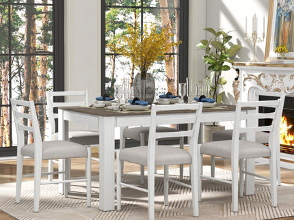 7 Piece Dining Set With Extendable Table, 2 Drawers & 6 Upholstered Chairs