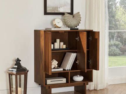 Sideboard Buffet Cabinet With Grille Slat Design With 3 Doors And Adjustable Shelves