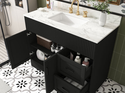 Bathroom Vanity Set, Soft Close Doors & Drawers, 3 Faucet Holes, Sink Included - Black