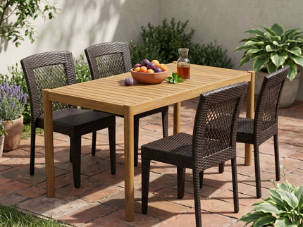5 Piece Patio Dining Set With Chairs, Outdoor Furniture - Brown Multi / Light Teak
