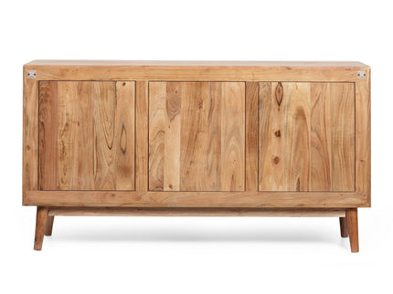 Boho Handcrafted 3 Door Sideboard, Carved Texture & Artisanal Charm - Natural