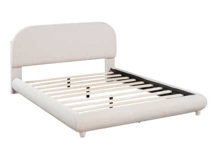 Upholstered Platform Bed With Thick Solid Frame And Stylish Curve-Shaped Design